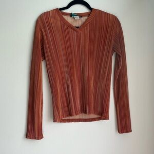 Hipwear Ribbed Striped Long Sleeve Top Y2K Fitted Stretch Retro Women’s L